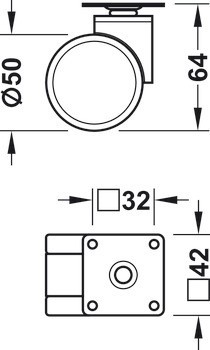 Otočné kolečko, pojezdová plocha: měkká, nosnost 25 kg