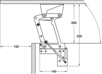 Otočně výklopné kování pro stolovou desku, Häfele Tavoflex, s integrovaným mechanismem tlumeného zavírání