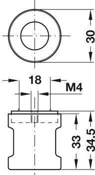 Pevná koule, Häfele Symo, délka 33 mm, pro výrobu na míru