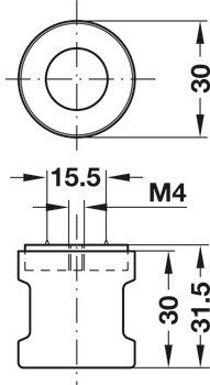 Pevný adaptér úchytky, Häfele Symo, délka 30 mm, pro sériovou výrobu