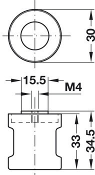 Pevný adaptér úchytky, Symo, Délka 33 mm, sériová výroba