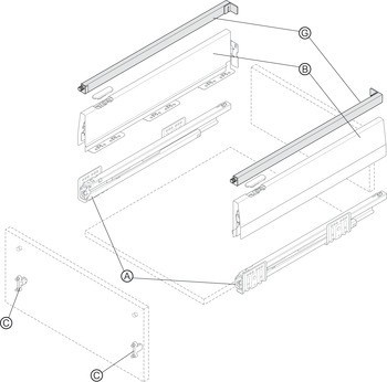Podélný reling, hranaté, Häfele Matrix Box P Plus