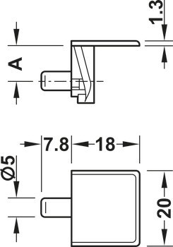 Podpěra, K nasunutí, délka hmoždinky 5 mm