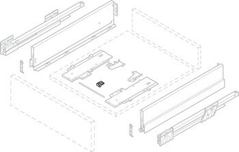 Podpěra, pro synchronizační tyč, pro systém zásuvkových výsuvů s bočnicí Häfele Matrix Box P Plus nebo Grass Nova Pro Scala