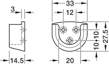 Podpěra šatní tyče, pro šatní tyč, kulatou, ⌀ 20 mm