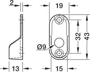 Podpěra šatní tyče, pro šatní tyč OVA 30 x 15 mm, pro kabelovou průchodku Loox