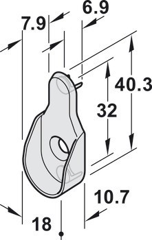 Podpěra šatní tyče, Pro šatní tyč OVA 30 x 15 mm, zinková slitina, nikl