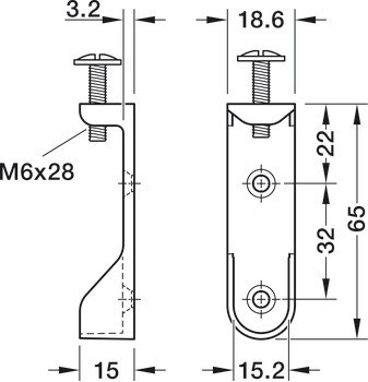 Podpěra šatní tyče, Pro šatní tyč OVA 30 x 15 mm