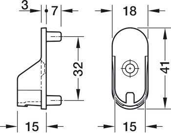 Podpěra šatní tyče, Pro šatní tyč OVA 30 x 15 mm