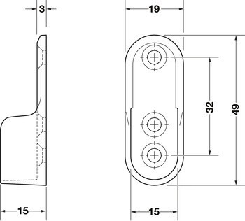 Podpěra šatní tyče, Pro šatní tyč OVA 30 x 15 mm