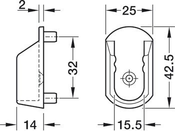 Podpěra šatní tyče, Pro šatní tyč OVA 30 x 15 mm
