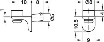 Podpěrka police, Häfele Ixconnect SH-G-5006, k nasunutí do otvoru Ø 5 mm, zinková slitina s plastovým držákem