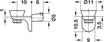 Podpěrka police, Häfele Ixconnect SH-G-5008, k nasunutí do otvoru Ø 5 mm, zinková slitina s plastovým držákem