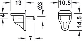 Podpěrka police, Häfele Ixconnect SH-M-3510, k nasunutí do otvoru Ø 3 mm, plast s ocelovým čepem