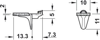 Podpěrka police, Häfele Ixconnect SH-M-5010/5055, k nasunutí do otvoru Ø 5 mm, zinková slitina s plastovým držákem