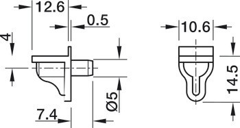 Podpěrka police, Häfele Ixconnect SH-M-5505/5515/5525, k nasunutí do otvoru Ø 5 mm, plast s ocelovým čepem