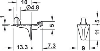 Podpěrka police, Häfele Ixconnect SH-W-5002/5018, k nasunutí do otvoru Ø 5 mm, zinková slitina