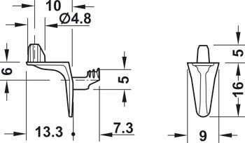 Podpěrka police, Häfele Ixconnect SH-W-5004, k nasunutí do otvoru Ø 5 mm, zinková slitina