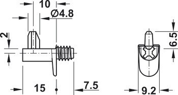Podpěrka police, Häfele Ixconnect SH-W-5040, k přišroubování do otvoru Ø 5 mm, zinková slitina