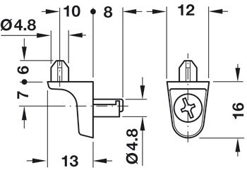 Podpěrka police, Häfele Ixconnect SH-W-5042, k nasunutí do otvoru Ø 5 mm, zinková slitina