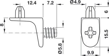 Podpěrka police, Häfele Ixconnect SH-W-5044 / SH-W-5046 podpěrka police k přišroubování do vrtaného otvoru Ø 5 mm, zinková slitina