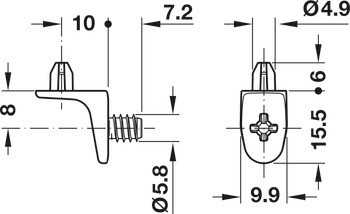 Podpěrka police, Häfele Ixconnect SH-W-5044 / SH-W-5046 podpěrka police k přišroubování do vrtaného otvoru Ø 5 mm, zinková slitina