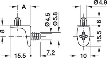 Podpěrka police, Häfele Ixconnect SH-W-5044 / SH-W-5046 podpěrka police k přišroubování do vrtaného otvoru Ø 5 mm, zinková slitina