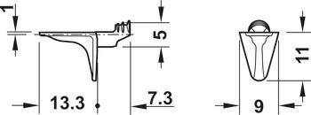 Podpěrka police, Häfele Ixconnect SH-W-5075/5016, k nasunutí do otvoru Ø 5 mm, zinková slitina