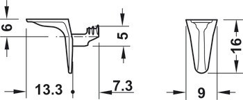 Podpěrka police, Häfele Ixconnect SH-W-5080, k nasunutí do otvoru Ø 5 mm, zinková slitina