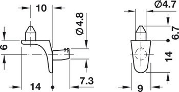Podpěrka police, Häfele Ixconnect SH-W-5095, k nasunutí do otvoru Ø 5 mm, zinková slitina