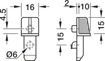 Podpěrka police, Plast, pro montáž do drážky polic, speciální