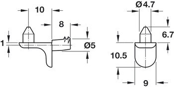 Podpěrka police, k nasunutí, pro otvory Ø5 mm