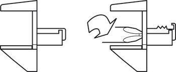 Podpěrka police, Häfele Ixconnect SH-G-5035, k nasunutí do otvoru Ø 5 mm, zinková slitina s plastovým držákem