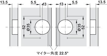 Pokosový závěs, Häfele GS 22,5, úhel otevření 120°
