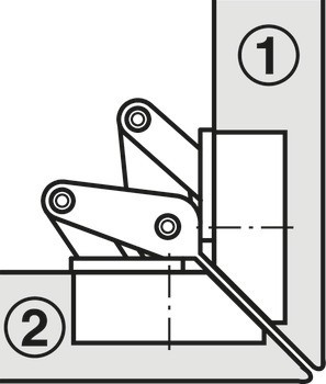 Pokosový závěs, Häfele GS 45, úhel otevření 135°