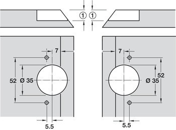 Pokosový závěs, Häfele GS 45, úhel otevření 135°
