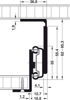 Policový a zásuvkový výsuv, kuličkový výsuv, částečný výsuv, Accuride 2109, nosnost do 35 kg
