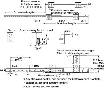 Policový a zásuvkový výsuv, kuličkový výsuv, částečný výsuv, Accuride 2109, nosnost do 35 kg