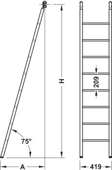Posuvný žebřík, s příčkami, nerez, Service+