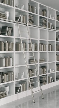 Posuvný žebřík, s dřevěnými stupni, držáky stupňů z nerezu, Service+