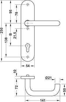 Požárně odolné bezpečnostní dveřní kliky, Hliník, Hoppe, Paris FS-86G/3331/3330/138F třída odolnosti 1 (třída bezpečnosti 2)