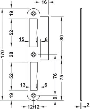 Přírubový protiplech, pro bezfalcové dveře, 170 mm, rovné