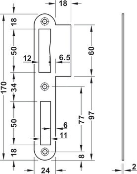 Přírubový protiplech, pro bezfalcové dveře, 170 mm, rovný