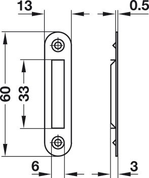 Protiplech, pro zápustnou montáž a přišroubování, 60 x 13 mm