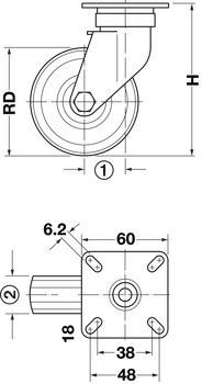 Průmyslové a otočné kolečko, S měkkou pojezdovou plochou, pevné nebo volnoběžné