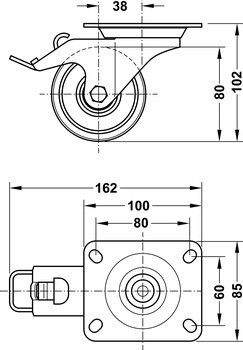 Průmyslové a otočné kolečko, s měkkou pojezdovou plochou
