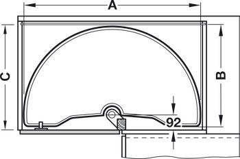 Půlkruhové otočné kování, rohová skříňka, s otočnými policemi
