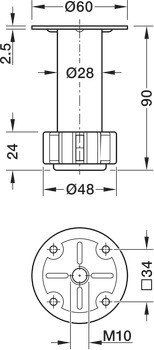 Rektifikační soklová noha, K přišroubování, ocel