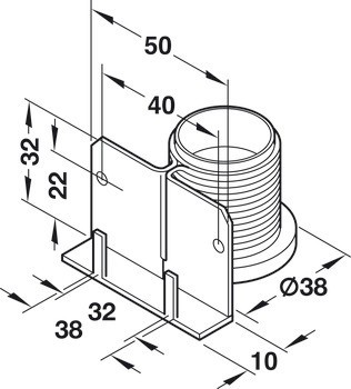 Rektifikační soklový šroub, s nosným úhelníkem, pro montáž do vyvrtaného otvoru a přišroubování