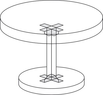 Rohová vzpěra, S postranními montážními otvory, stolové kování